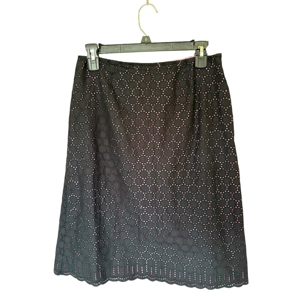 Vintage Y2K Worthington Black Pink Cutwork Eyelet A-Line Skirt
